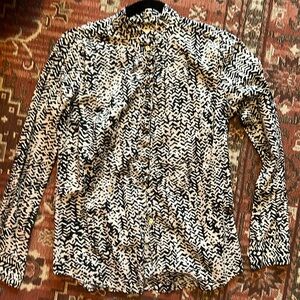 J. Crew perfect button down shirt black and off-white ruffle collar EUC